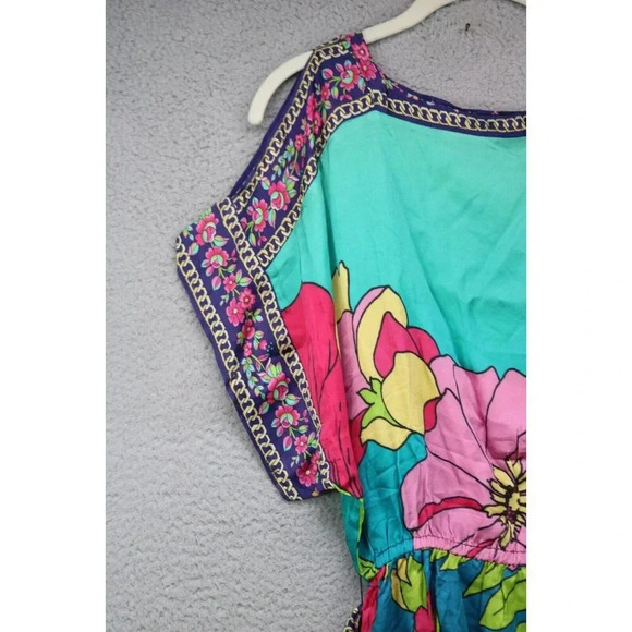 Boston Proper Silky Floral Dress-Size Small-Belted-Cold Shoulder-New w/Tags - Picture 3 of 11